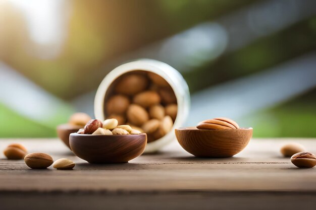 Noten en amandelen op een houten tafel