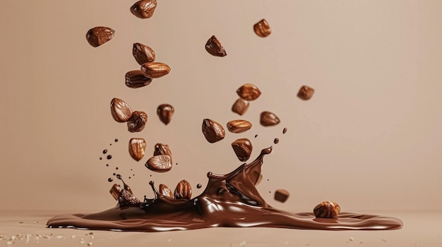 Foto noten en chocolade splashfood dessert- en snoepindustrie