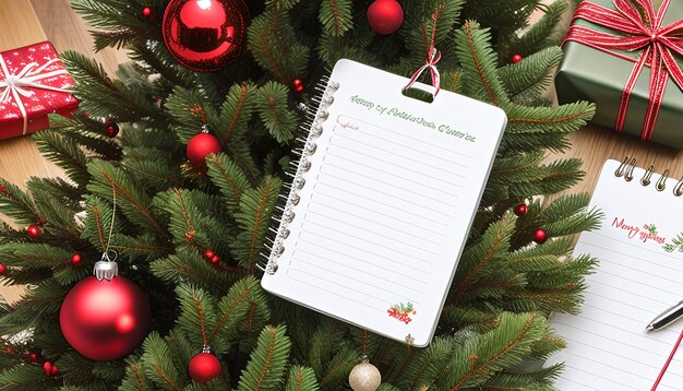 Notepad on christmas tree branches