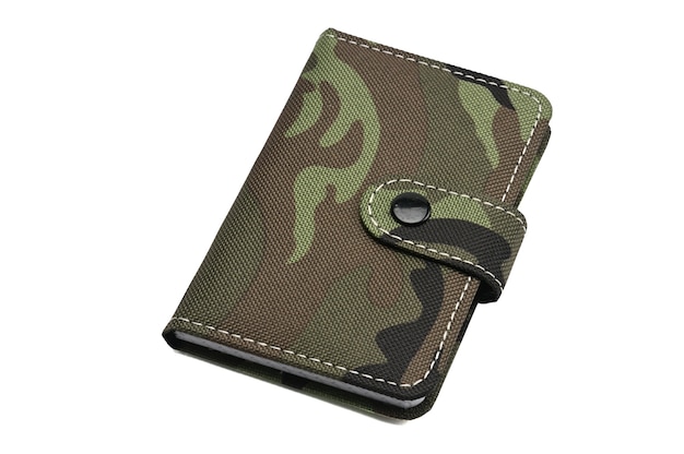 Notepad in military design on a white background