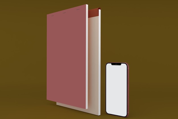 notepad and phone 12 right side isolated in brown background