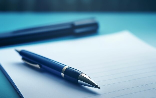 Notepad on a table with pen before meeting blue tone business concept with copy space