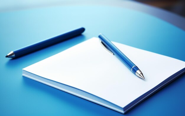 Notepad on a table with pen before meeting blue tone business concept with copy space