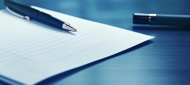 Notepad on a table with pen before meeting blue tone business concept with copy space