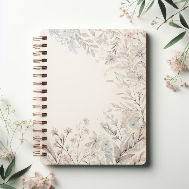 Notepad with flowers on a white background