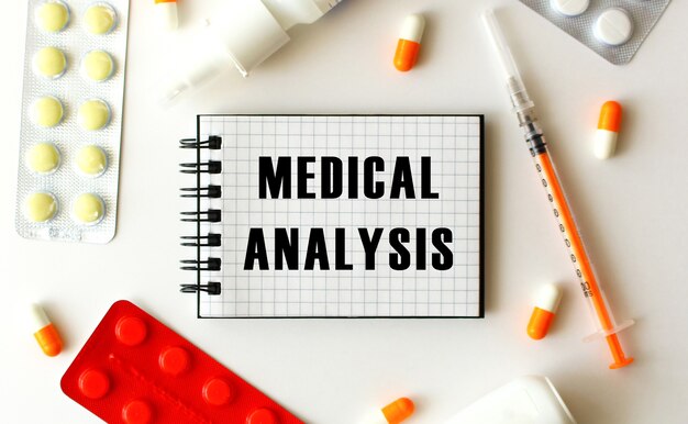 Notepad with text MEDICAL ANALYSIS