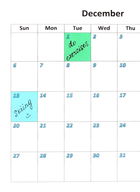 notes on the calendar closeup
