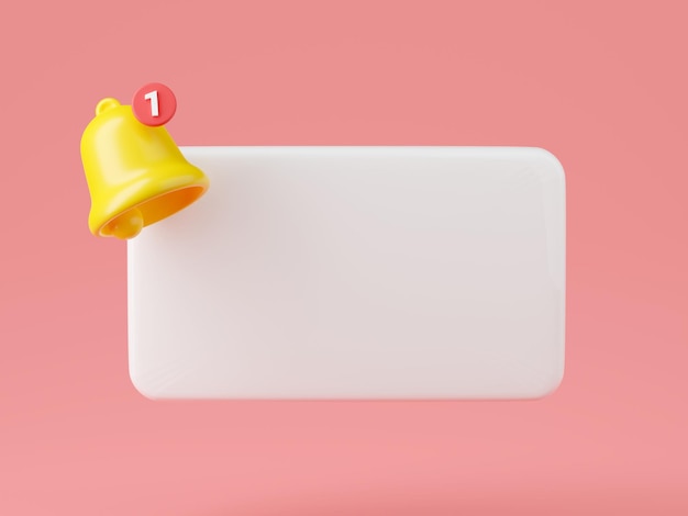 notification bell icon 3d render cute cartoon illustration of simple yellow bell for reminder or notice concept