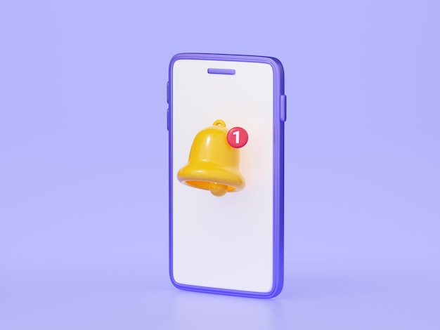 Photo notification bell on mobile phone screen 3d render