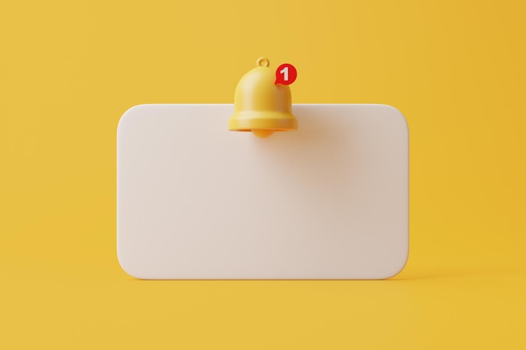 Photo notification bell on a yellow background icon in cartoon design 3d render illustration