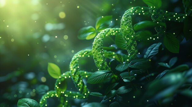 Понятие синтетической биологии или зеленой биотехнологии, сочетающей ДНК с растениями и пространством Генеративный ИИ