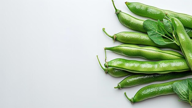 Notorious for their high nutritional content green beans are structured in a row over a white setting and space Generative AI