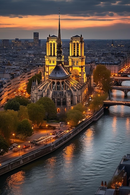 Notre Dame Cathedral at sunset