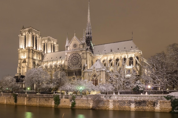 The Notre Dame cathedral in winter Paris France