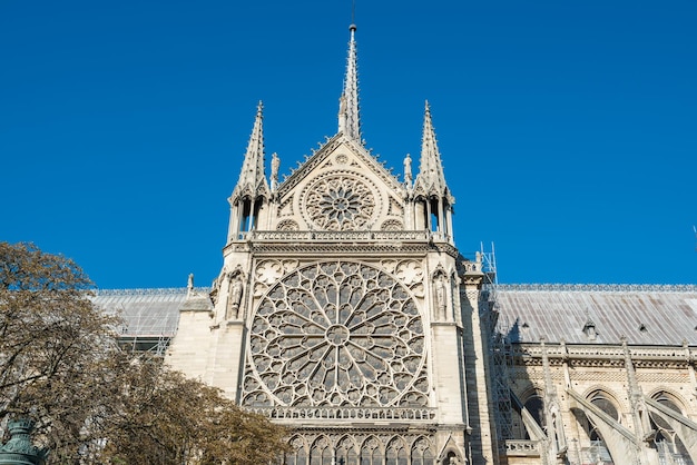 Notre Dame de Paris - famous cathedral with blue sky before fire April 15, 2019