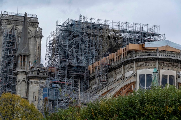 Notre dame paris under restoration detail