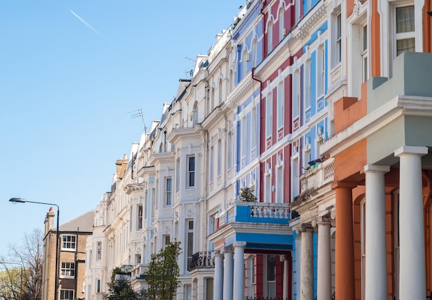 Notting Hill colorful houses at Portobello