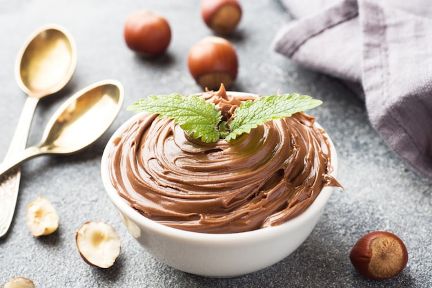 Nougat nut chocolate in a plate 