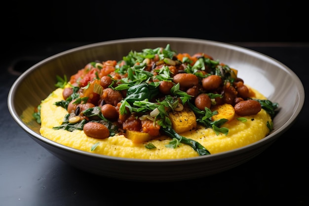 Photo nourishing hands holding polenta beans bowl generate ai