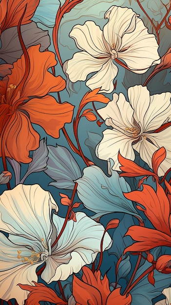 Nouveau Blossoms Elegant Floral Background in Art Nouveau Style Retro Design