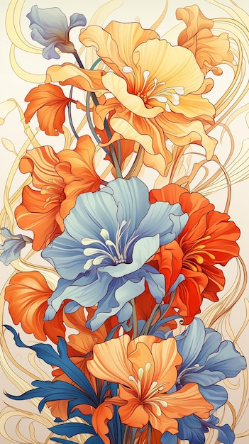 Nouveau Blossoms Elegant Floral Background in Art Nouveau Style Retro Design