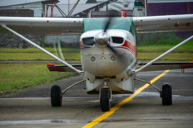 Nov 4 2021, Shell, Pastaza, Ecuador. Light Aircraft on small runway in the Amazon Region of Ecuador