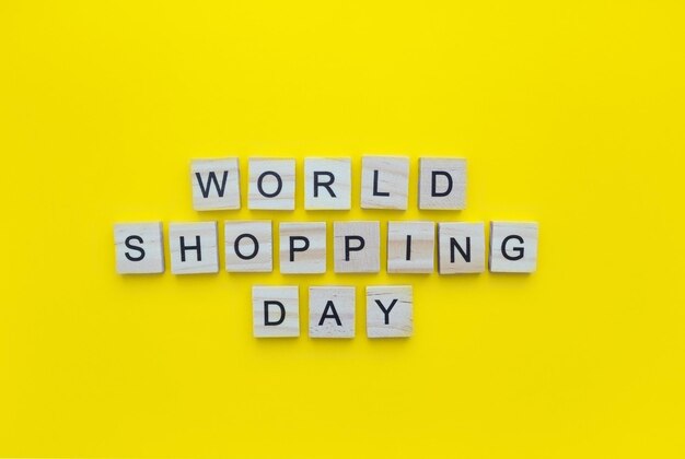 November 11 World shopping day minimalistic banner with the inscription in wooden letters