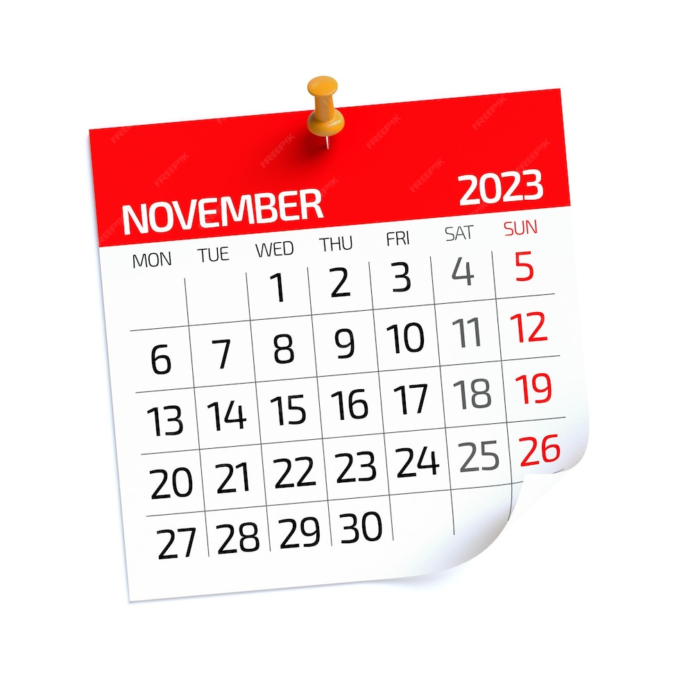 Premium Photo | November 2023 calendar isolated on white background 3d