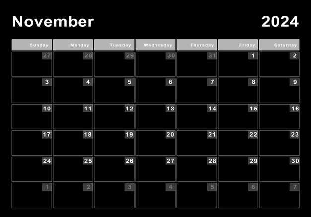 November 2024 calendar week start Sunday modern design