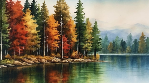 November Forest In Watercolor Style