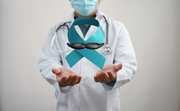 November prostate cancer awareness month blue ribbon. men cancer prevention