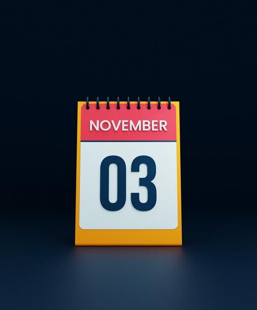 November Realistic Desk Calendar Icon 3D Illustration Date November 03