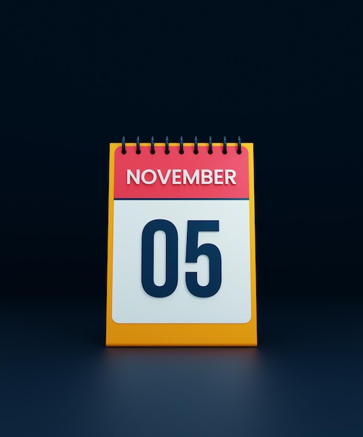 November Realistic Desk Calendar Icon 3D Illustration Date November 05