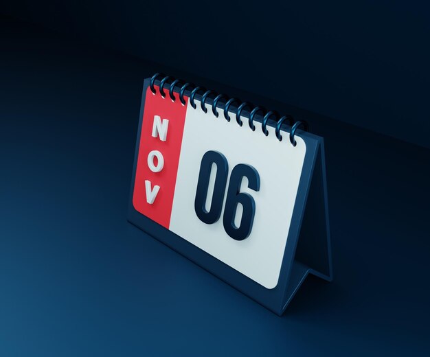 November Realistic Desk Calendar Icon 3D Illustration Date November 06