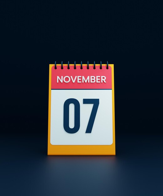 November Realistic Desk Calendar Icon 3D Illustration Date November 07