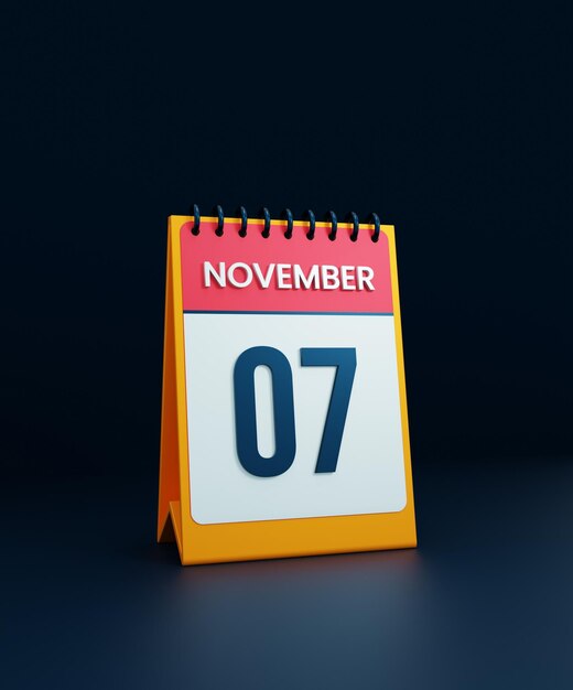 November Realistic Desk Calendar Icon 3D Illustration Date November 07