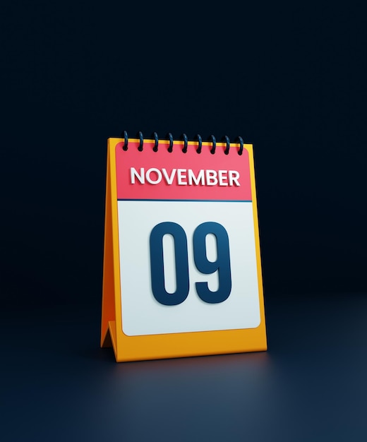 November Realistic Desk Calendar Icon 3D Illustration Date November 09