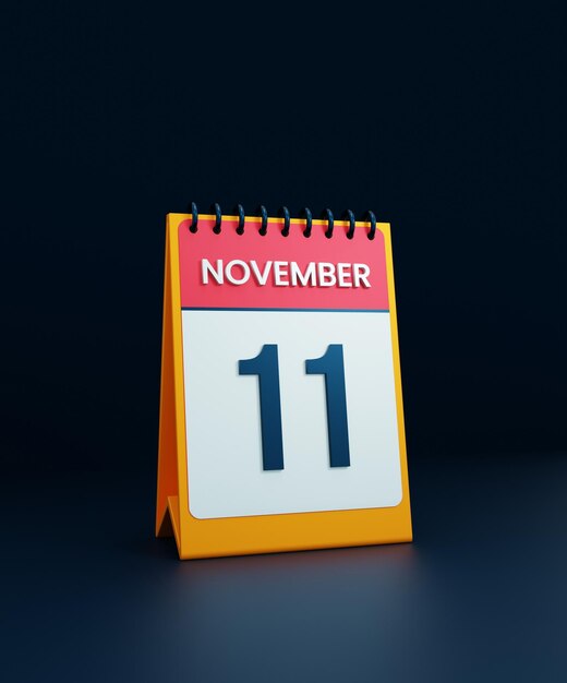 November Realistic Desk Calendar Icon 3D Illustration Date November 11