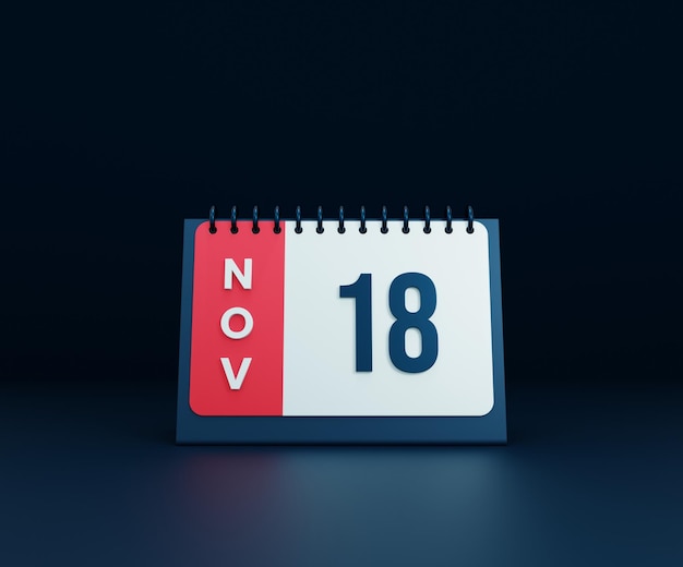 Photo november realistic desk calendar icon 3d illustration date november 18