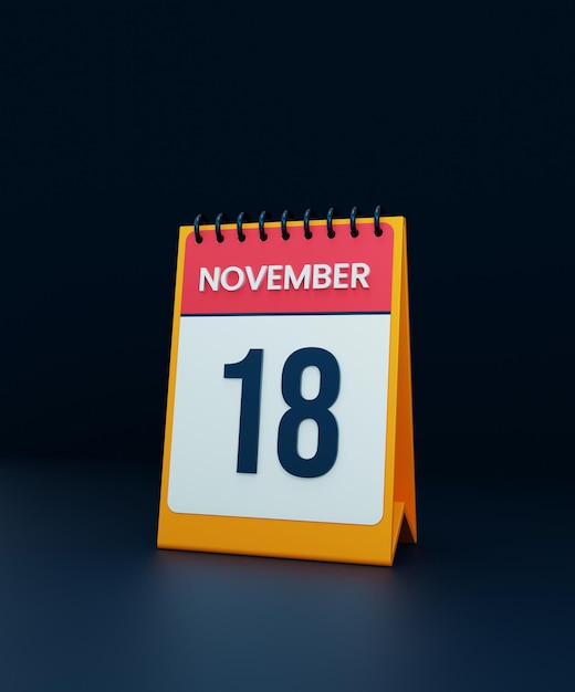 November Realistic Desk Calendar Icon 3D Illustration Date November 18