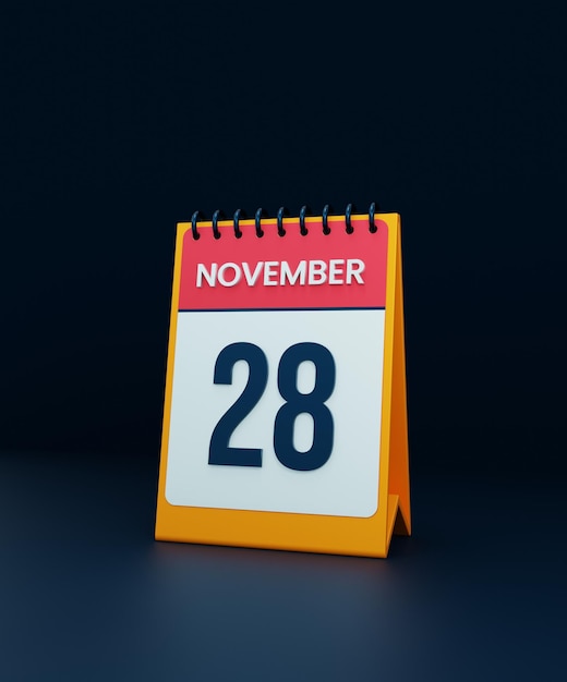 November Realistic Desk Calendar Icon 3D Illustration Date November 28