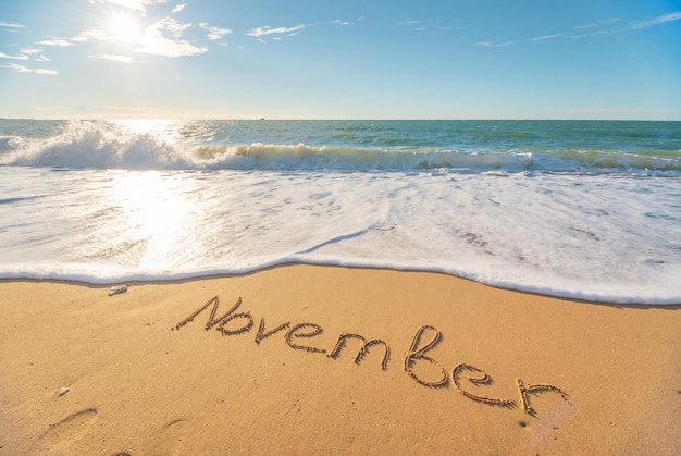 November word on sea sand