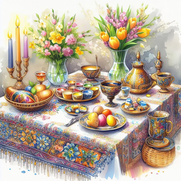 Novruz Bayram holiday background Muslim national holiday attribute