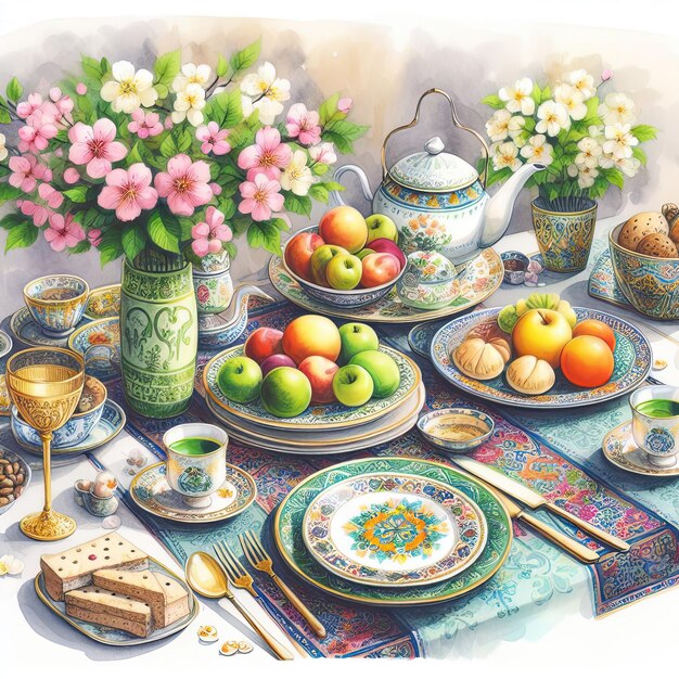 Novruz Bayram holiday background Muslim national holiday attribute