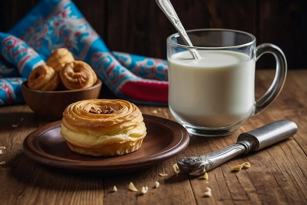 Photo novruz celebration azerbaijan national pastry and fresh milk