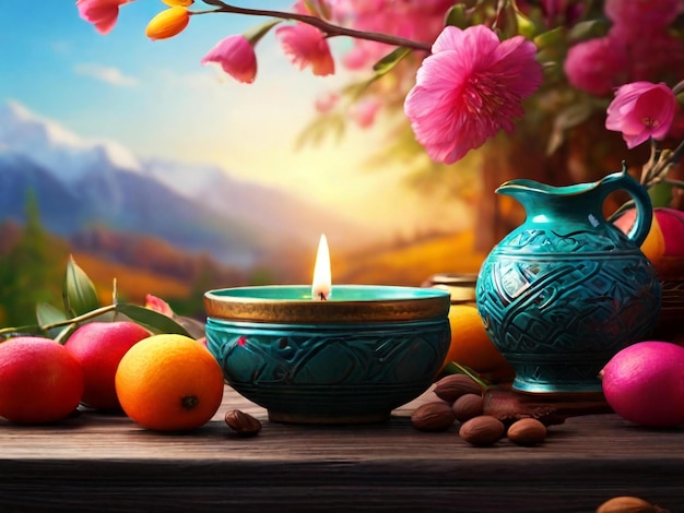 Nowruz festival colorful background design best quality hyper realistic wallpaper image banner template