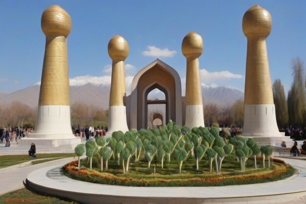 Foto il monumento alla festa di nowruz germogli di grano a dushanbe, in tagikistan