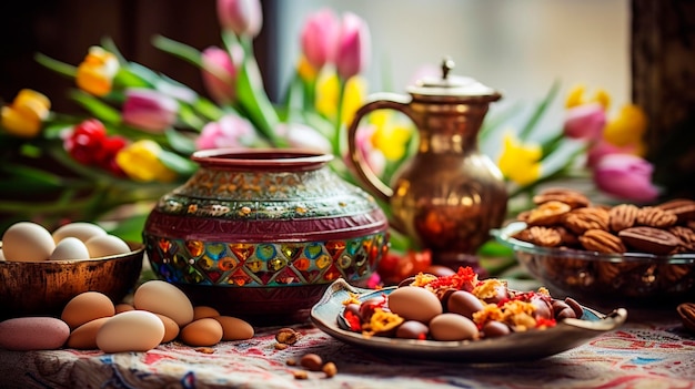 Nowruz treats on the table Selective focus