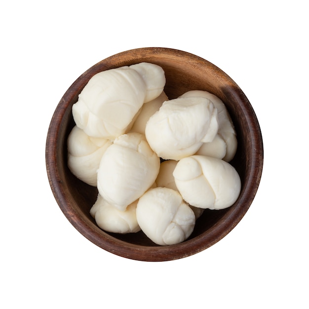 Nozinho or Knot mozzarella, typical brazilian artisanal fresh white cheese isolated over white background.