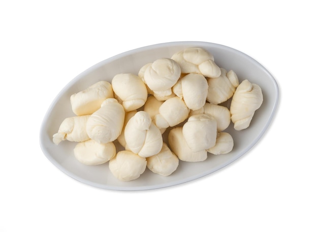 Nozinho or Knot mozzarella typical brazilian artisanal fresh white cheese isolated over white background